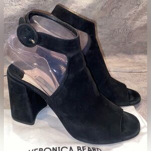 Prada Open Toe Ankle Strap Suede Heeled Sandals Mules Shoes Pumps 6.5 36.5 Italy